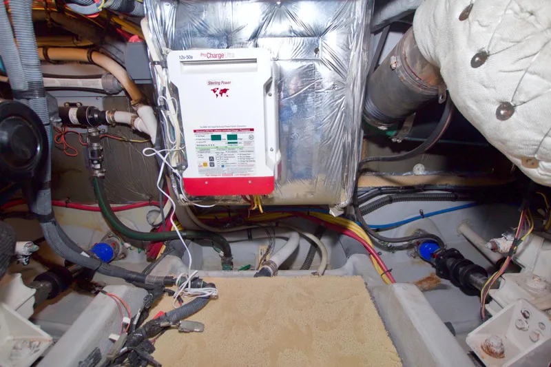 Slide: The Image of Engine room of 2007 Meridian 459 Motoryacht with wiring and equipment. - 88