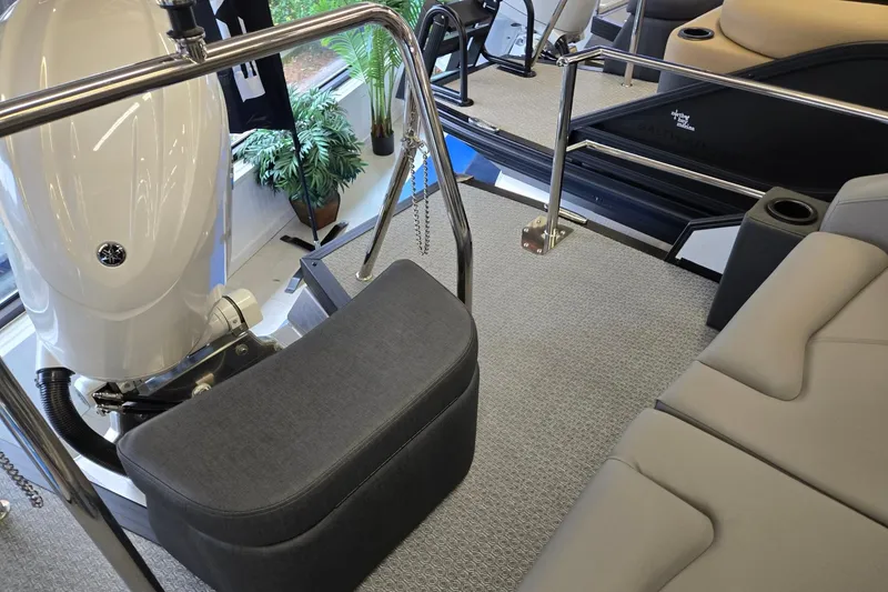 Slide: The Image of Interior of 2026 Evotti 521CS boat with seating and motor details. - 21