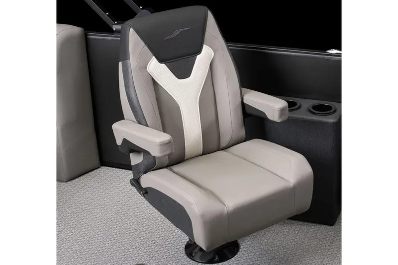 Slide: The Image of Manufacturer Provided Image: Gray and black Evotti 521CS captain's chair, 2026 model, with armrests and cup holders. - 39
