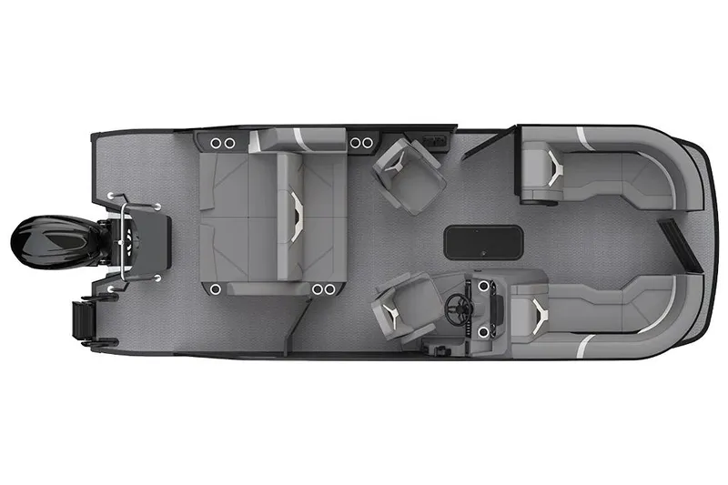 Slide: The Image of Manufacturer Provided Image: Top view of 2026 Evotti 521CS pontoon boat with gray seating and modern design. - 43