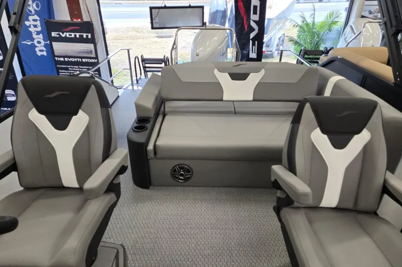 Slide: The Image of 2026 Evotti 521CS boat interior with modern seating and stylish design. - 9