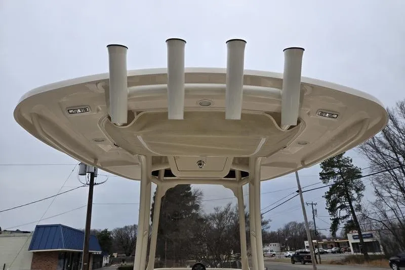 Slide: The Image of 2026 Grady-White Fisherman 236 boat top view with rod holders and lights. - 21