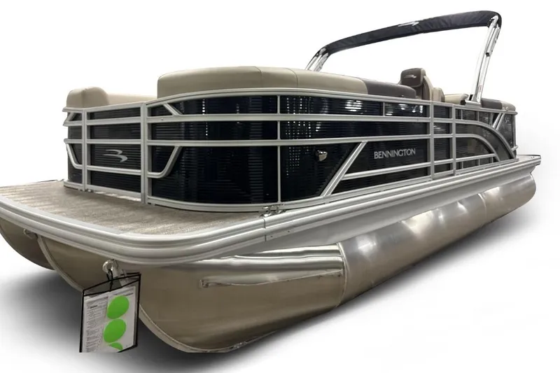 Slide: The Image of 2026 Bennington 22 SSR pontoon boat with sleek design and modern features. - 2