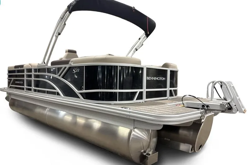 Slide: The Image of 2026 Bennington 22 SSR pontoon boat with sleek design and modern features. - 4