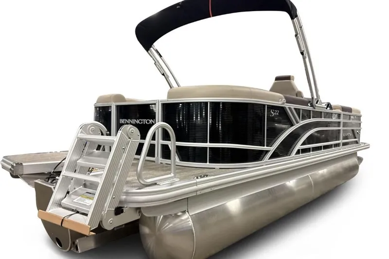 Slide: The Image of 2026 Bennington 22 SSR pontoon boat with sleek design and modern features. - 6