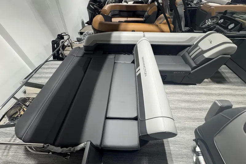 Slide: The Image of 2026 Bennington 22 SSB Sport boat interior with luxurious seating and modern design. - 13