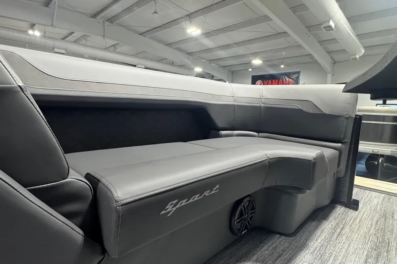 Slide: The Image of 2026 Bennington 22 SSB Sport boat interior with sleek gray seating and modern design. - 6