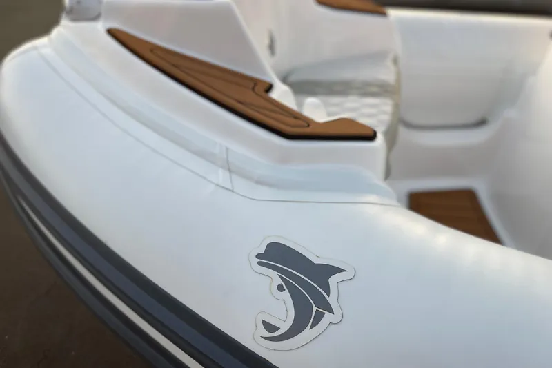 Slide: The Image of 2026 Caribe DL12 boat with sleek design and dolphin logo detail. - 18