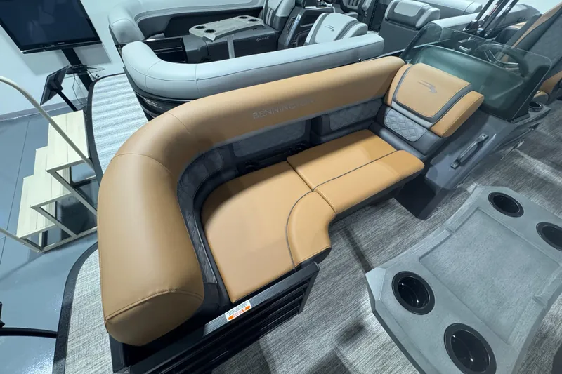 Slide: The Image of 2026 Bennington 22 SSR Luxe boat interior with tan seating and modern design. - 4