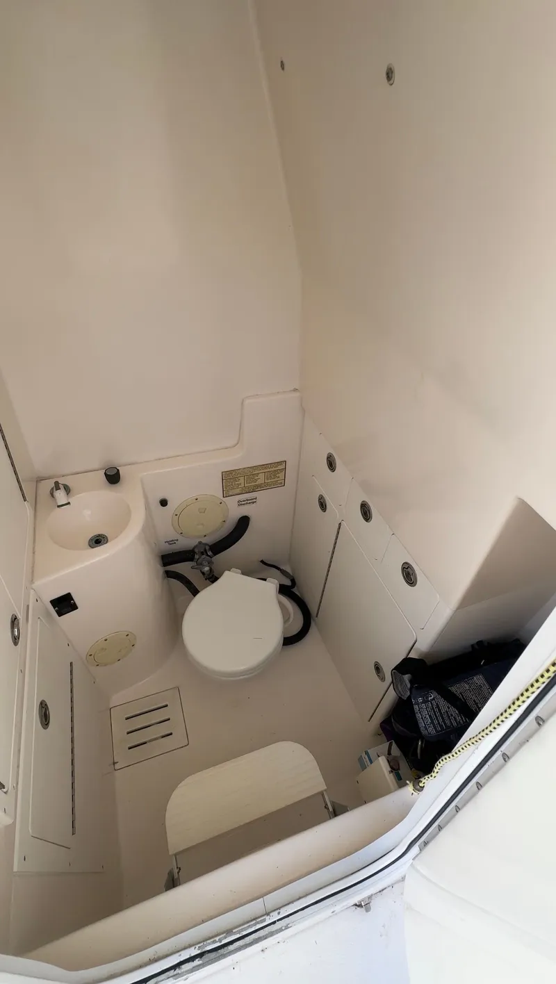 Slide: The Image of Interior of a 2005 Regulator 32 with toilet and sink. - 43