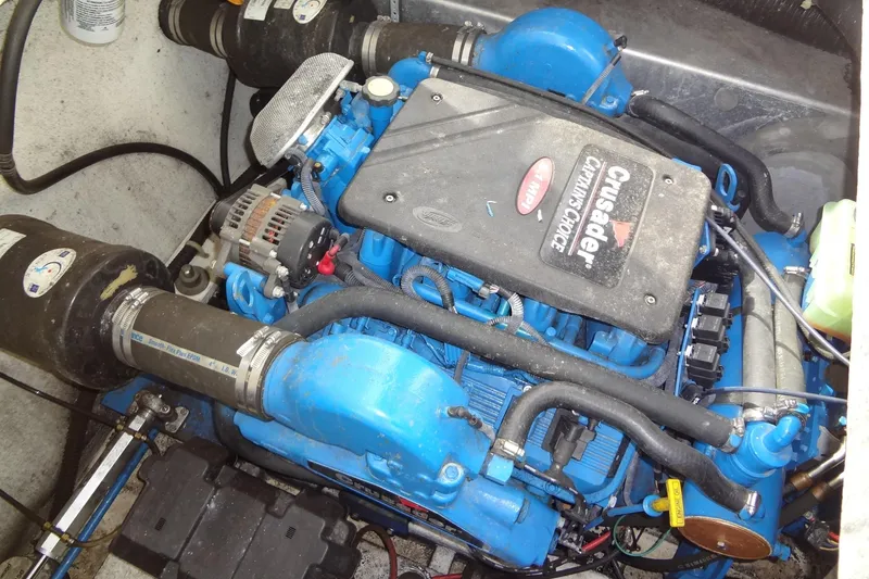 Slide: The Image of Engine compartment of a 2005 Gibson 44 with Crusader Captain's Choice engine. - 51