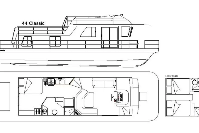 Slide: The Image of Blueprint of 2005 Gibson 44 Classic boat, showcasing detailed interior layout and design. - 54