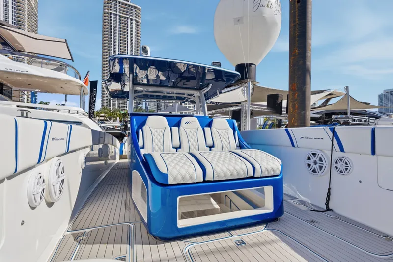 Slide: The Image of 2019 Midnight Express 43 Open luxury boat with stylish seating and modern design. - 8