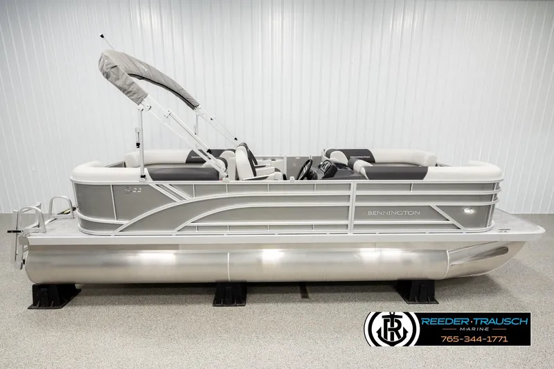 The Image of 2026 Bennington 22 SSRSF pontoon boat in showroom, side view. - 1