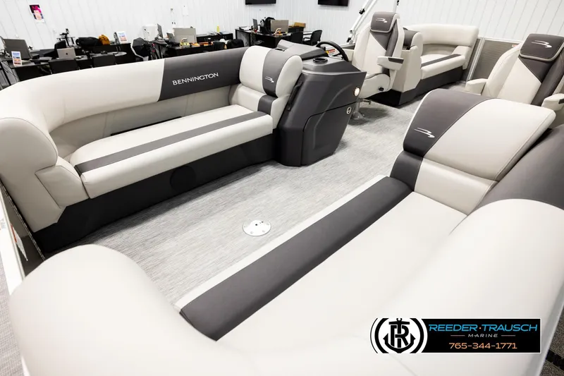 Slide: The Image of 2026 Bennington 22 SSRSF pontoon boat interior with luxurious seating and modern design. - 10