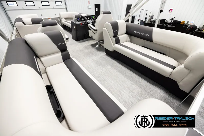Slide: The Image of 2026 Bennington 22 SSRSF pontoon boat interior with luxurious seating and modern design. - 11