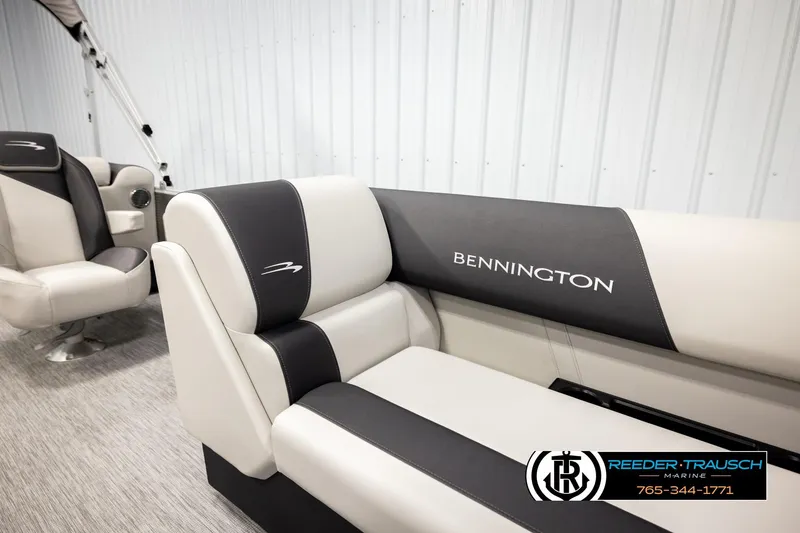 Slide: The Image of 2026 Bennington 22 SSRSF boat interior with branded seating and modern design. - 21