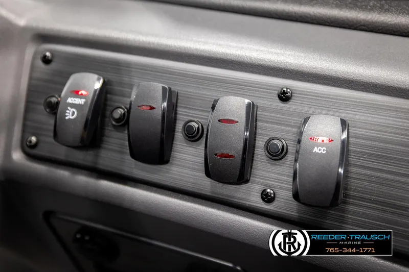 Slide: The Image of Control panel of 2026 Bennington 22 SSRSF boat with labeled switches. - 34