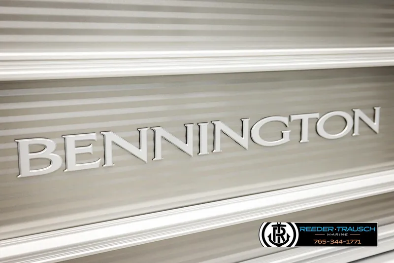 Slide: The Image of 2026 Bennington 22 SSRSF boat logo with Reeder-Trausch Marine branding. - 46