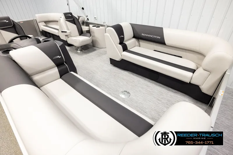 Slide: The Image of 2026 Bennington 22 SSRSF pontoon boat interior with luxurious seating and modern design. - 9