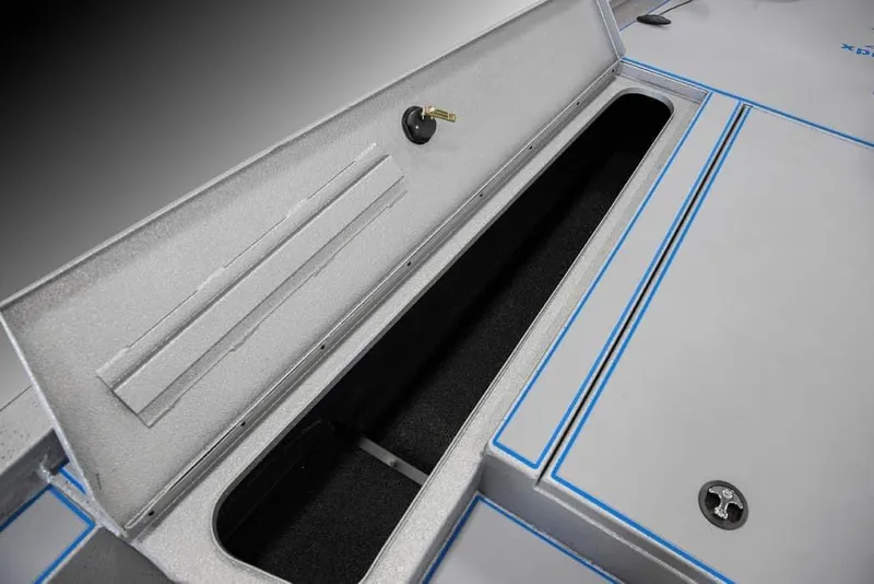 Slide: The Image of 2026 Xpress H20 Bass boat storage compartment open. - 5