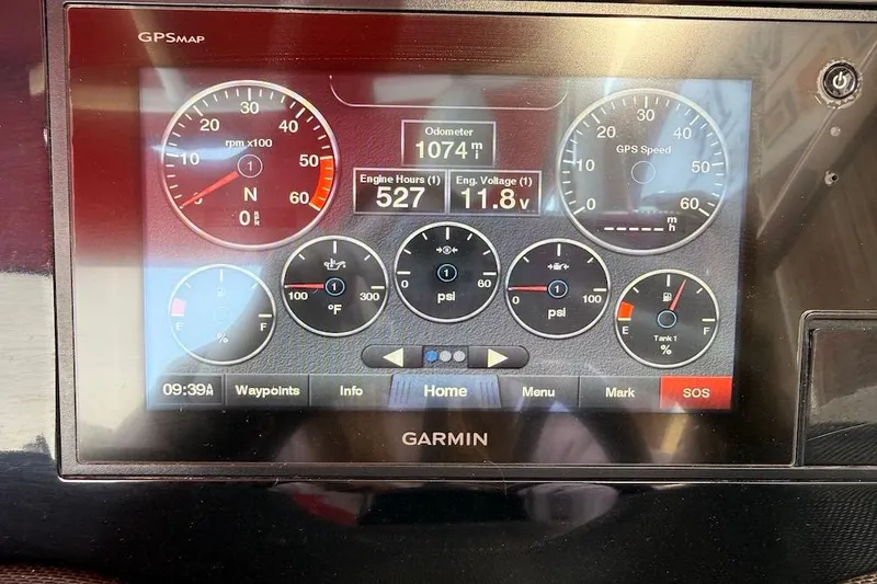 Slide: The Image of Garmin display showing 2017 Cobalt R3 WSS Surf boat gauges and metrics. - 11
