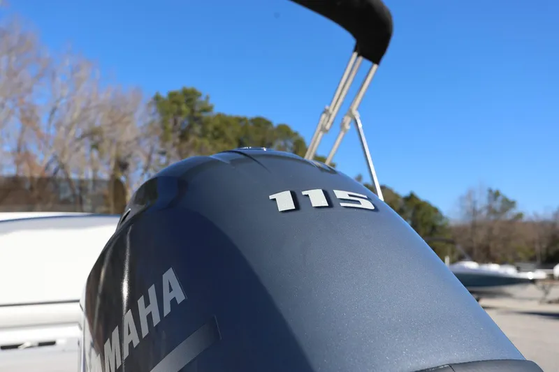 Slide: The Image of Yamaha 115 outboard motor on 2025 Stingray 173 CC boat under clear blue sky. - 7