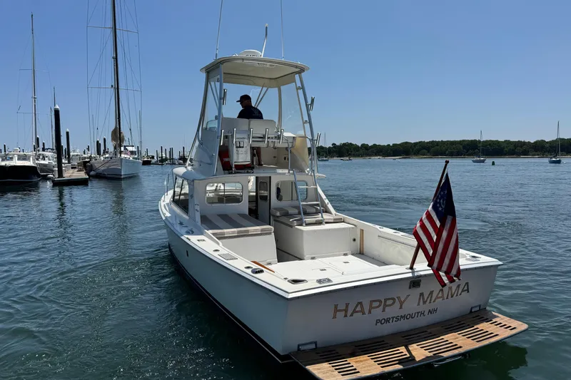 Slide: The Image of 1973 Bertram 31 Flybridge Cruiser "Happy Mama" on water, Portsmouth, NH. - 26