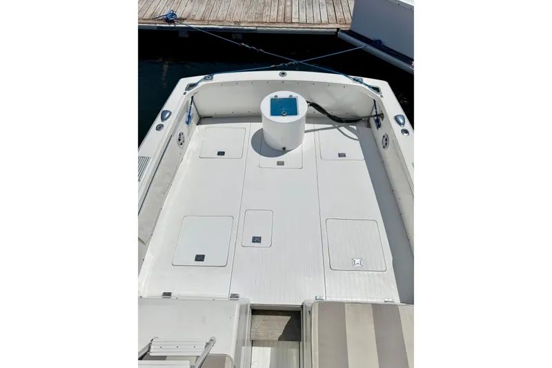 Slide: The Image of 1973 Bertram 31 Flybridge Cruiser deck, featuring spacious layout and clean design. - 3