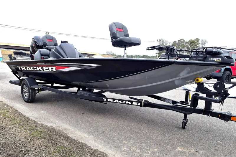 Slide: The Image of 2026 Tracker Pro Team 190 boat on trailer, side view. - 4