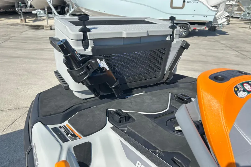 Slide: The Image of 2023 Sea-Doo FishPro Trophy 170 with fishing gear and storage box on deck. - 5
