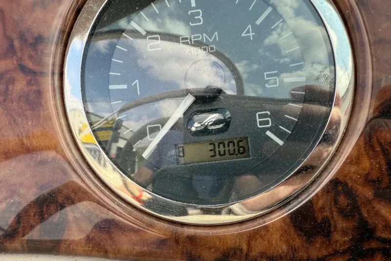 Slide: The Image of Close-up of 2003 Sea Ray 185 Bow Rider RPM gauge showing 300.6 hours. - 21