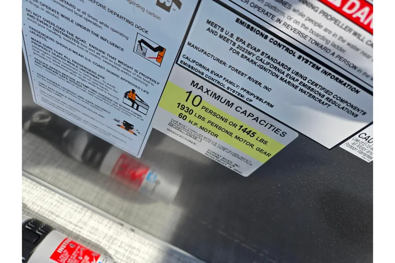 Slide: The Image of 2024 Nepallo 18TL capacity label, 10 persons or 1445 lbs, 60 HP motor. - 19