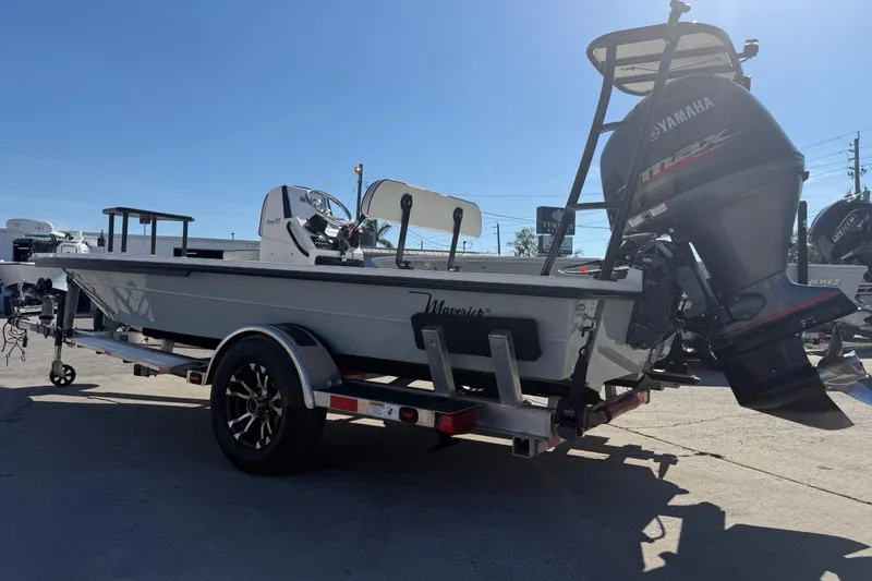 Slide: The Image of 2016 Maverick Mirage 18 HPX-V boat on trailer with Yamaha outboard motor. - 17