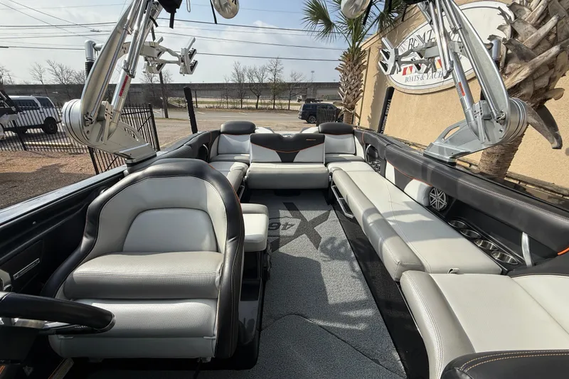 Slide: The Image of 2017 MasterCraft X46 boat interior with luxurious seating and modern design. - 14