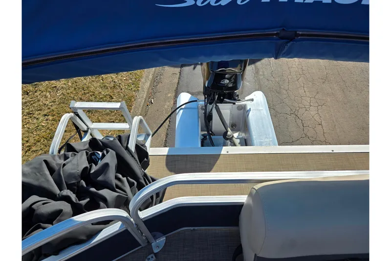 Slide: The Image of 2021 Sun Tracker Party Barge 18 DLX pontoon boat with motor and seating view. - 15