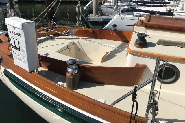 Slide: The Image of 1997 Bristol Channel Cutter 28 sailboat deck with wooden trim and winches. - 8
