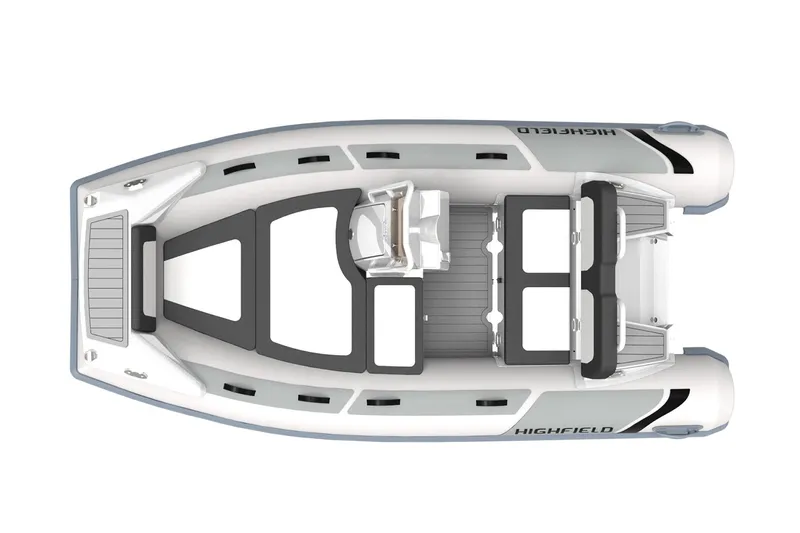 Slide: The Image of Manufacturer Provided Image: Top view of 2021 Highfield Sport 330 inflatable boat, featuring sleek design and seating layout. - 5