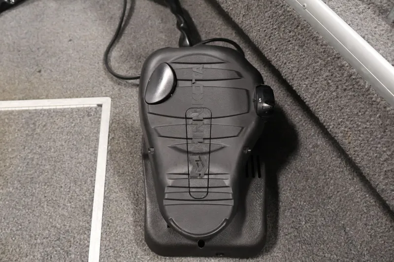 Slide: The Image of Foot pedal control on a 1990 Lowe 1620V boat, featuring Minn Kota branding. - 14