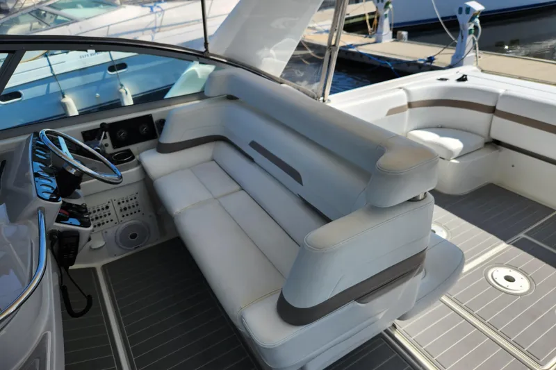 Slide: The Image of Cockpit of 2000 Formula 41 Performance Cruiser with Garmin navigation system and leather seating. - 25