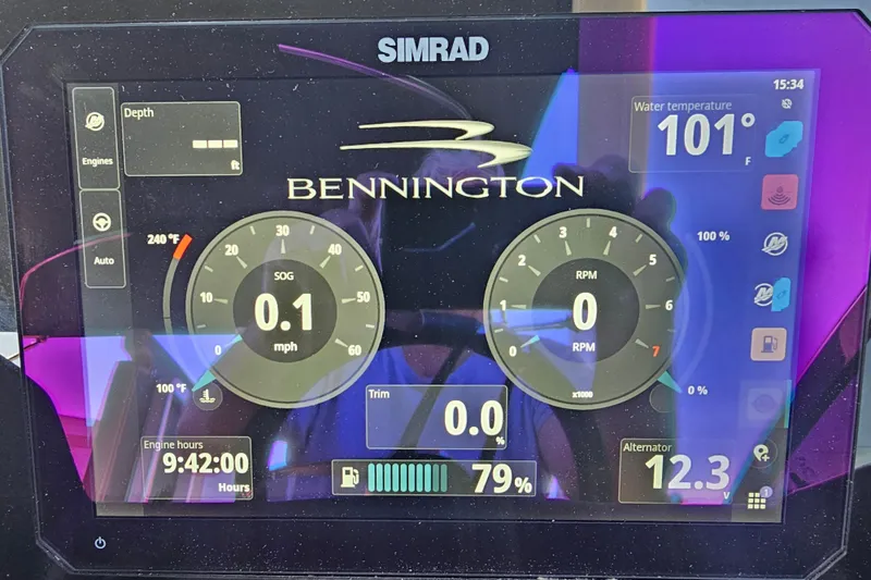 Slide: The Image of Dashboard of 2025 Bennington QX 27 QXSBWA X2 Swingback showing engine metrics. - 35