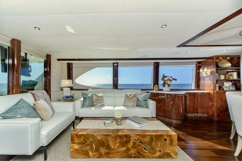 Slide: The Image of Luxurious interior of 2001 Lazzara 94 Motor Yacht with elegant furnishings and ocean view. - 15