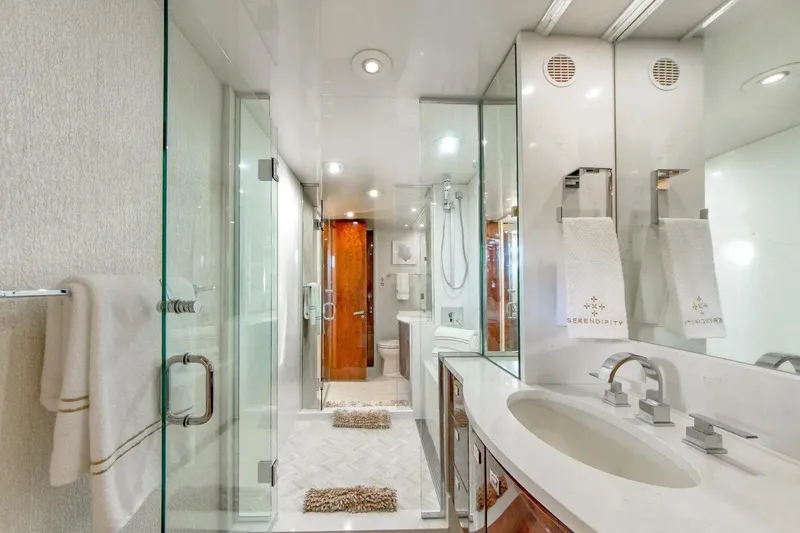 Slide: The Image of Luxurious bathroom in 2001 Lazzara 94 Motor Yacht with modern fixtures and elegant design. - 32