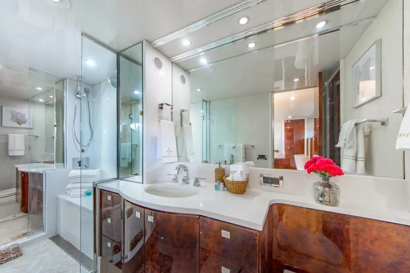 Slide: The Image of Luxurious bathroom in 2001 Lazzara 94 Motor Yacht with elegant fixtures and modern design. - 33