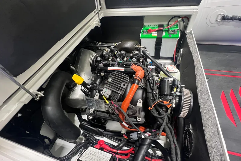 Slide: The Image of Engine compartment of 2025 Highfield Velox 420 boat, showcasing detailed mechanical components. - 18