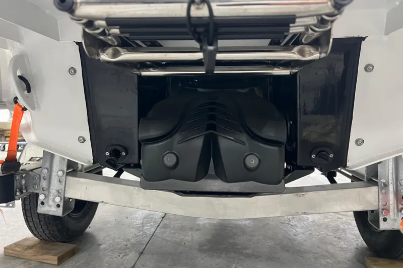 Slide: The Image of 2025 Highfield Velox 420 boat engine and trailer detail, showcasing modern design and construction. - 20