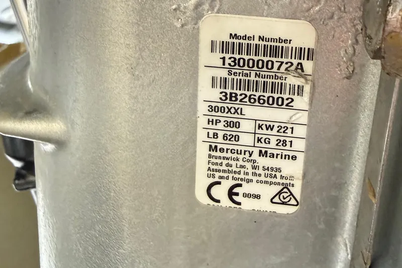 Slide: The Image of Label on Mercury Marine engine, model 300XXL, 300 HP, for 2023 Cruisers Yachts 34 GLS OB. - 34