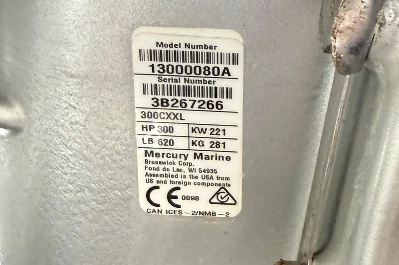 Slide: The Image of Label on Mercury Marine engine, model 300CXXL, for 2023 Cruisers Yachts 34 GLS OB. - 35