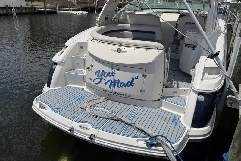 Slide: The Image of 2006 Monterey 350 Sport Yacht docked, featuring "You Mad" nameplate, Toms River, NJ. - 25