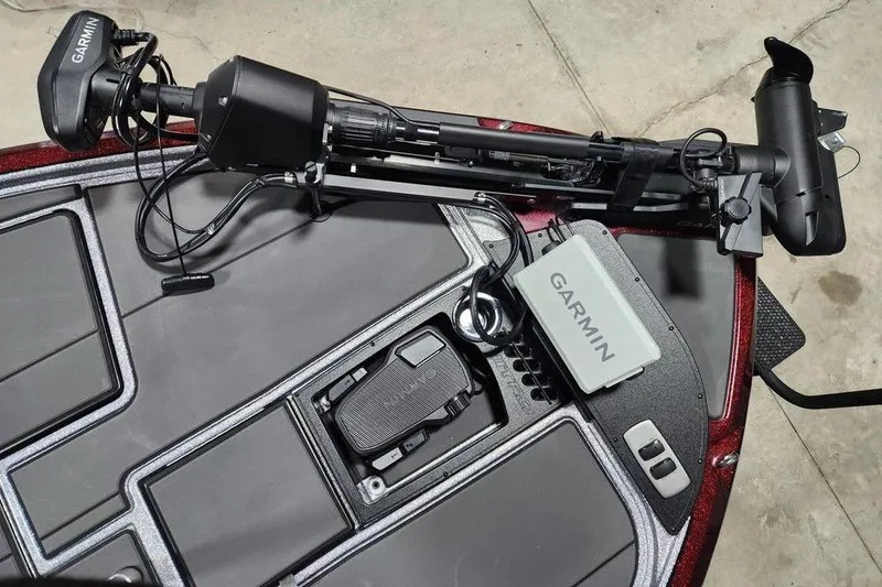 Slide: The Image of 2026 Nitro Z19 XL Pro boat deck with Garmin equipment and trolling motor. - 7